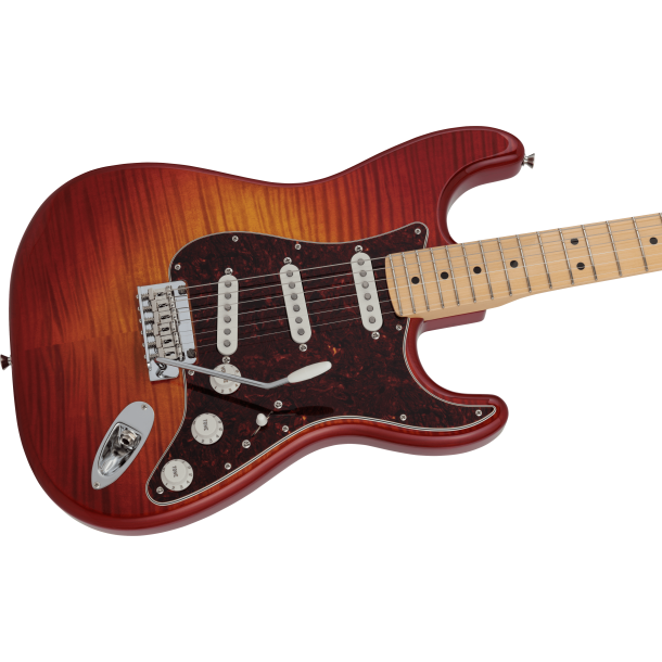 Fender Made in Japan Hybrid II Stratocaster, Flame Sunset Orange Transparent